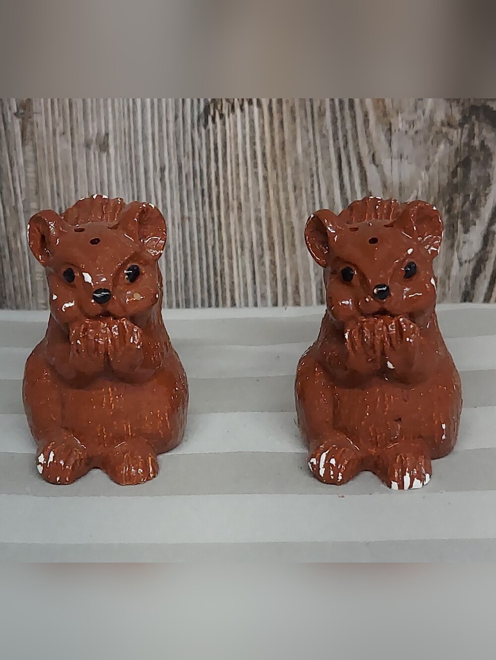 Vintage Mid-Century Chalkware Squirrel Salt & Pepper Shakers Set